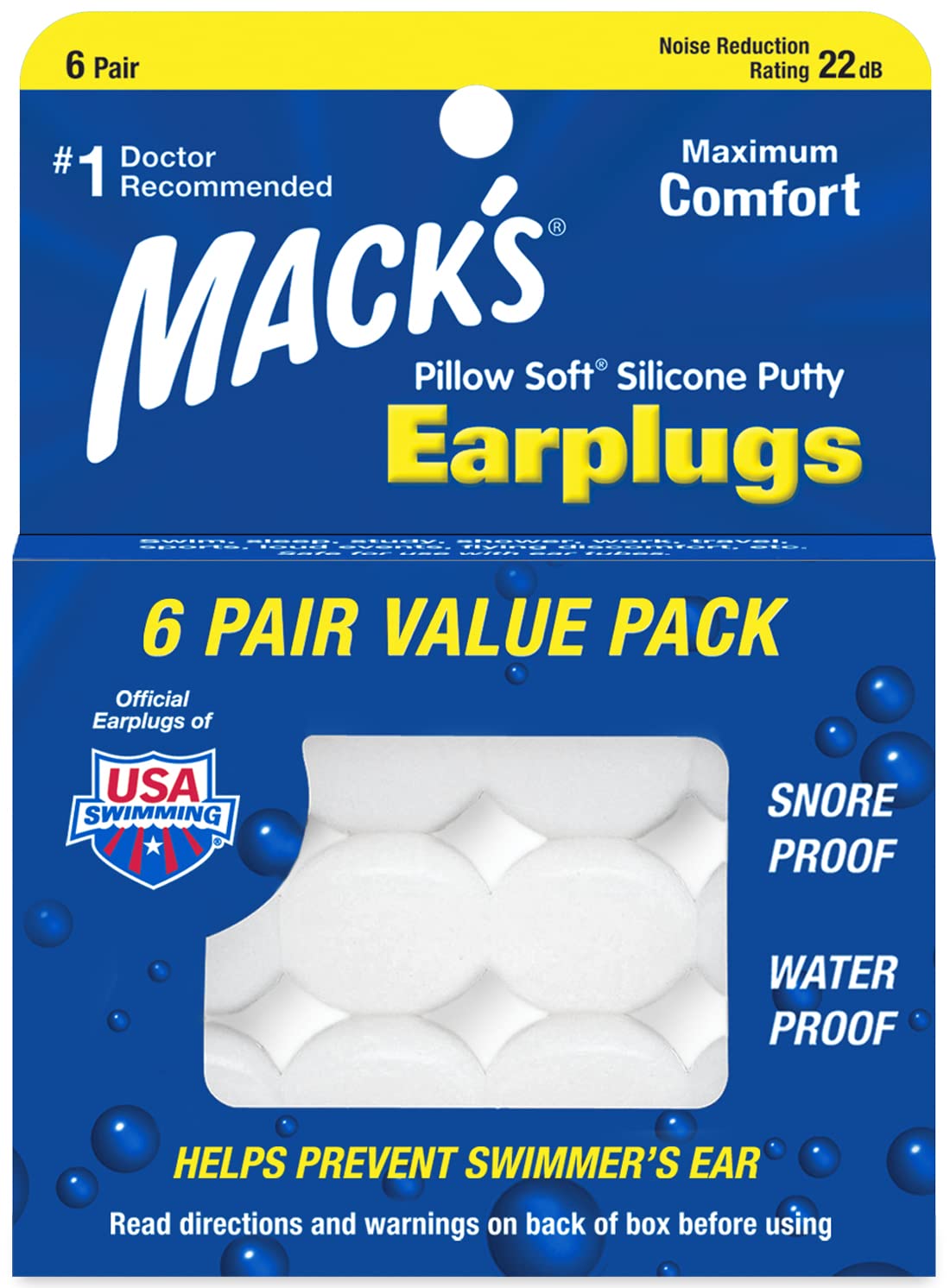 Mack's Pillow Soft Silicone Earplugs 6 Pairs,12 Count (Pack of 1)