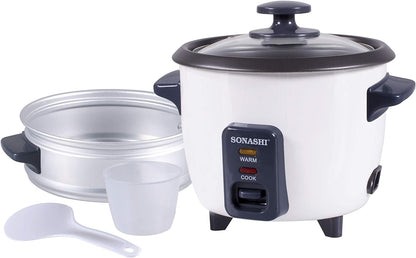 SONASHI SRC-306 Rice Cooker, Removable Cooking Pot w/metal housing, tempered glass lid | Home Appliances