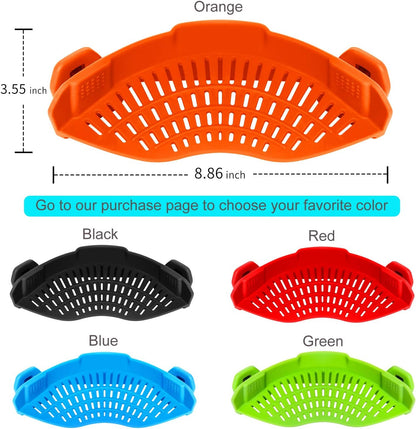 Clip on Strainer for pots pans, Snap'N Strainer Strain Made by FDA Approved, Heat Resistant Silicone, Easy to Use and Store,Dishwasher Safe