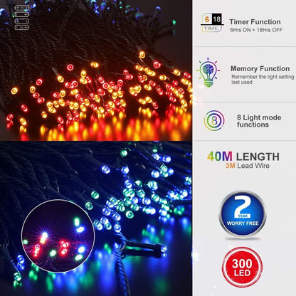 Quntis Battery Powered Led String Lights,132FT 300 LEDs Twinkle Outdoor Lights 8 Mode with Timer Decoration for Patio Decor Gazebo Balcony Garden Bedroom Holiday Camping Party Christmas, Warm White