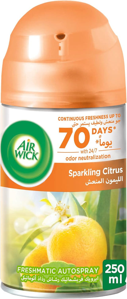 Air Wick Air Freshener Freshmatic Auto Spray Sparkling Citrus Gadget and Refill, Eliminates Bad Odour like Cat Litter Smell, 250 ml (Pack of 2)