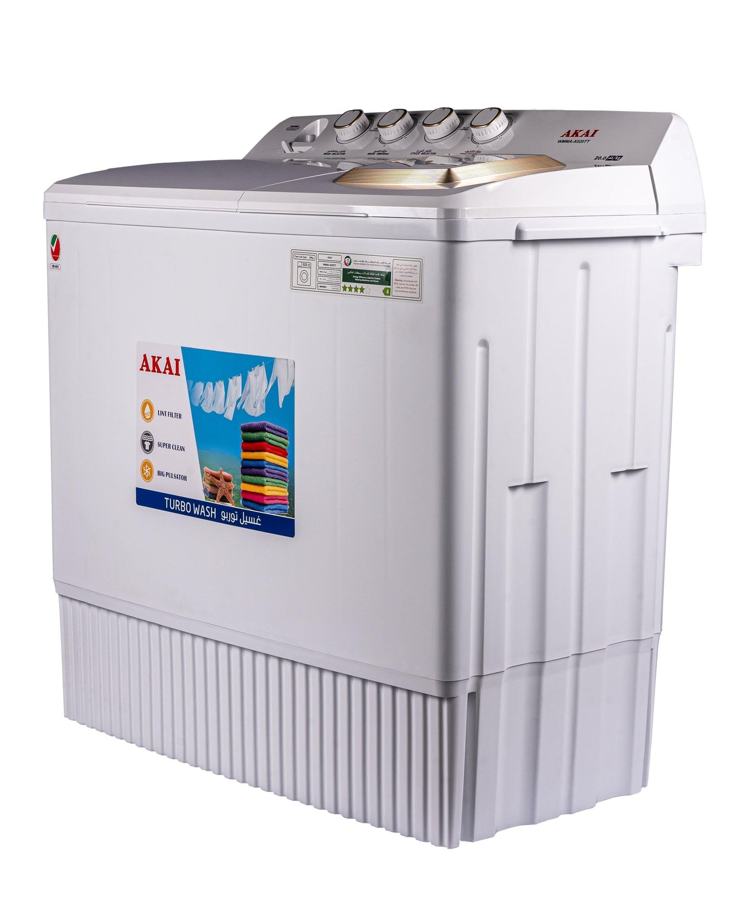 AKAI 5 kg Twin-Tub Semi-Automatic Washing Machine,Powerful Pulsator, Energy Efficient, Easy Wash Timer, Spin Timer, 66CmX 40CmX84Cm White WMMA-XTT51W