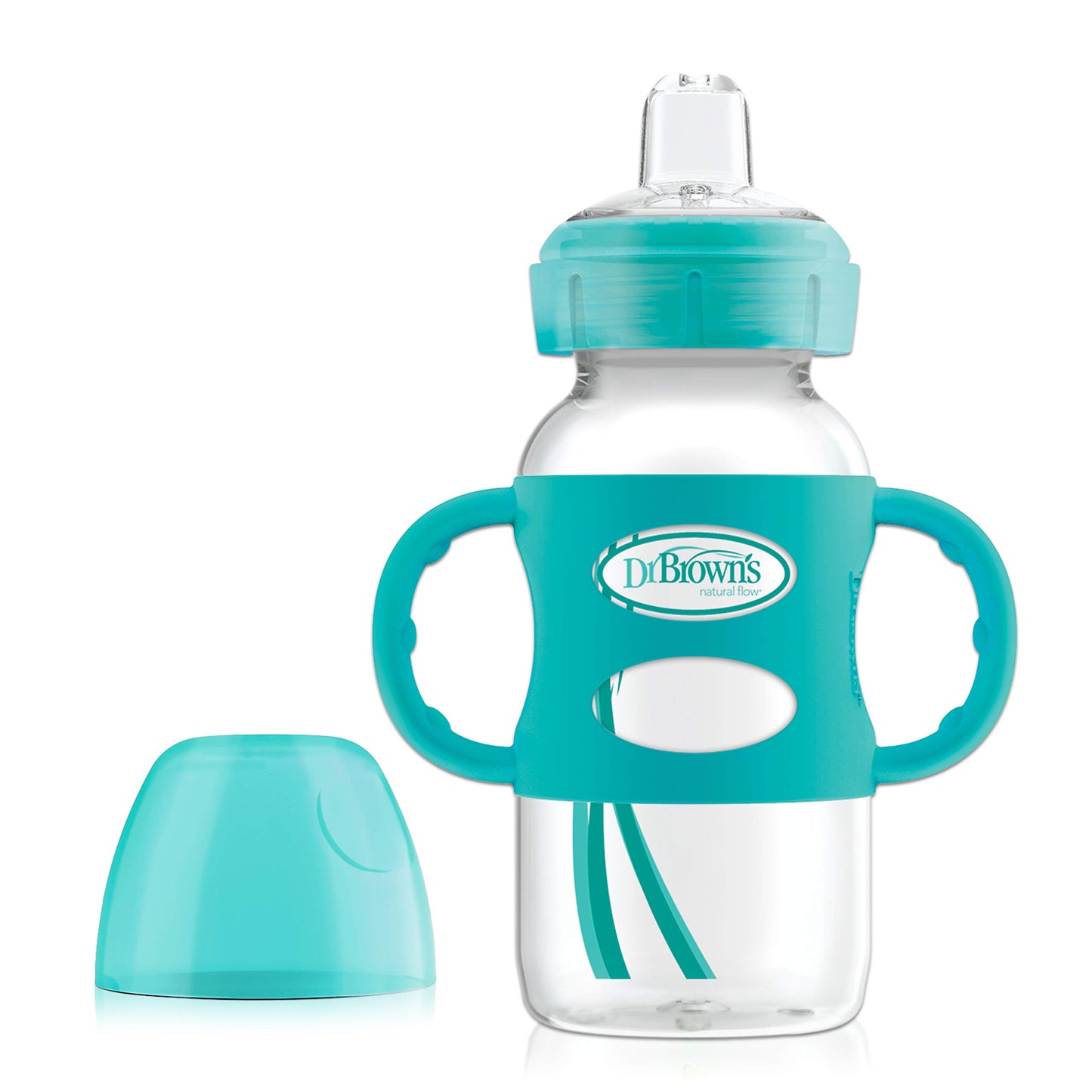 Dr. Brown's Milestones Wide-Neck Transitional Sippy Bottle with Silicone Handles 9 oz/270 mL, Blue, 1-Pack