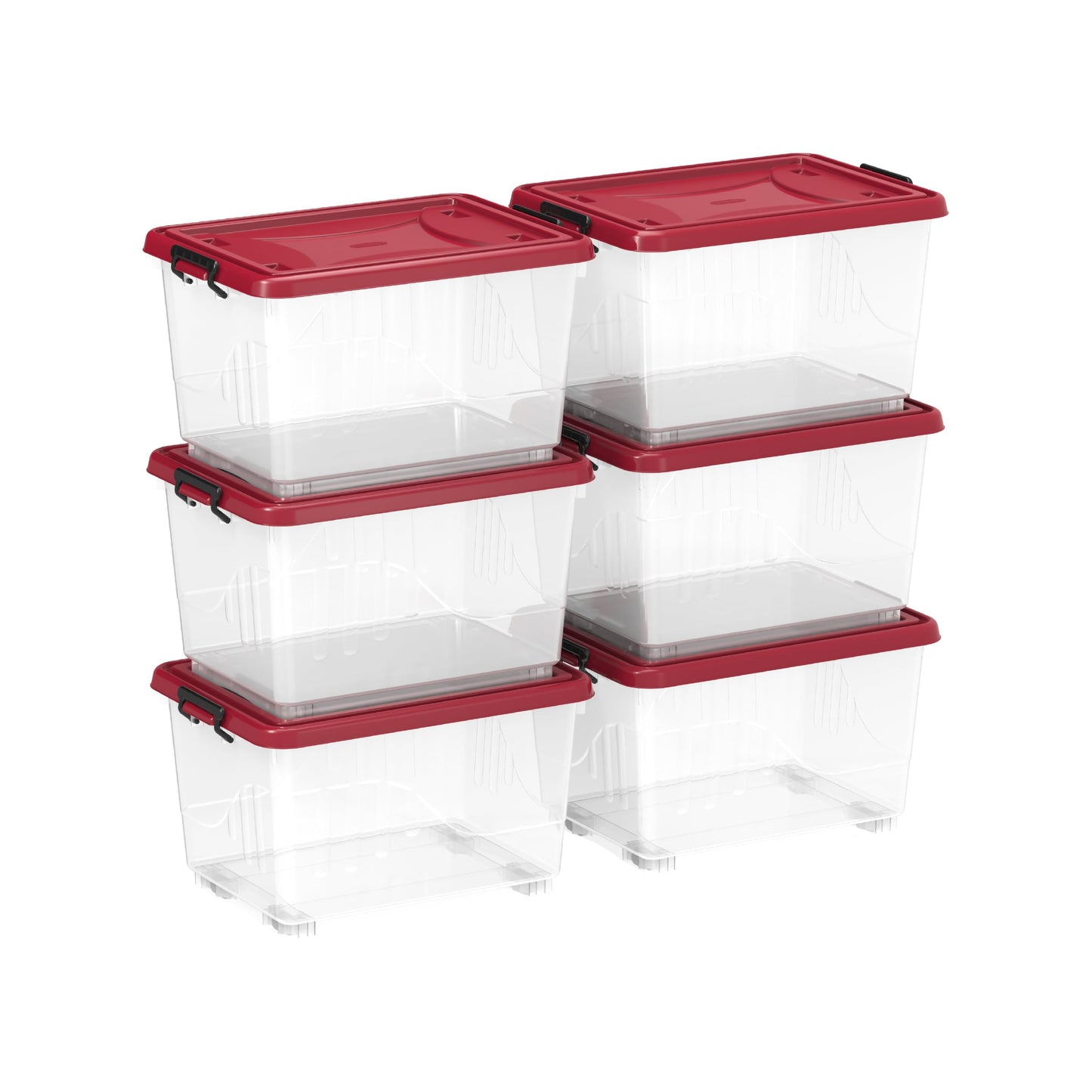 Cosmoplast 55L Clear Plastic Storage Box with Wheels & Lockable Lid Set of 6