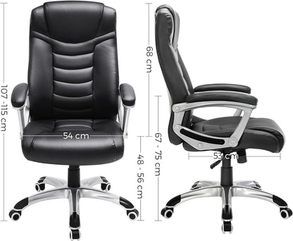 Songmics Executive Office Chair, Durable And Stable, Height Adjustable, Ergonomic, Black, Obg21BUK