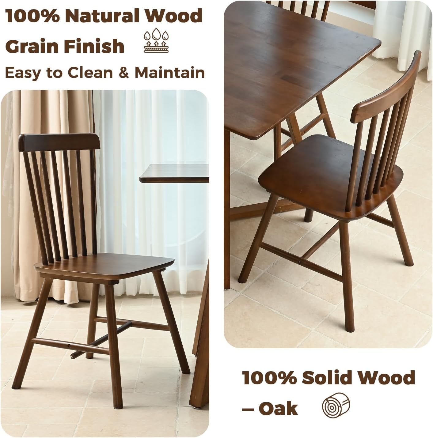 DELAVIN Solid Wood Dining Chairs Set of 4, Mid Century Modern Dining Room Chairs, Farmhouse Oak Kitchen Chairs, Easy Assembly, Black