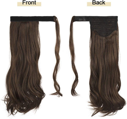 Long Straight Ponytail Extension Wrap Around Off Black Synthetic Hair Extensions One Piece Hairpiece Pony Tail Extension for Women (STRAIGHT, 1B)