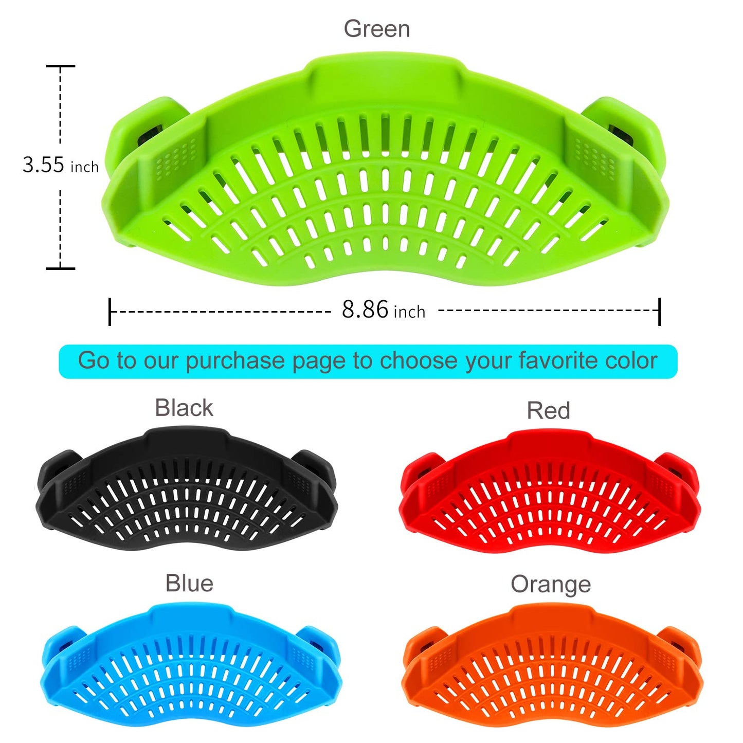 Clip on Strainer for pots pans, Snap'N Strainer Strain Made by FDA Approved, Heat Resistant Silicone, Easy to Use and Store,Dishwasher Safe