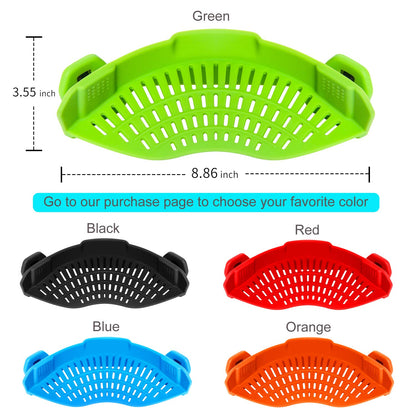 Clip on Strainer for pots pans, Snap'N Strainer Strain Made by FDA Approved, Heat Resistant Silicone, Easy to Use and Store,Dishwasher Safe