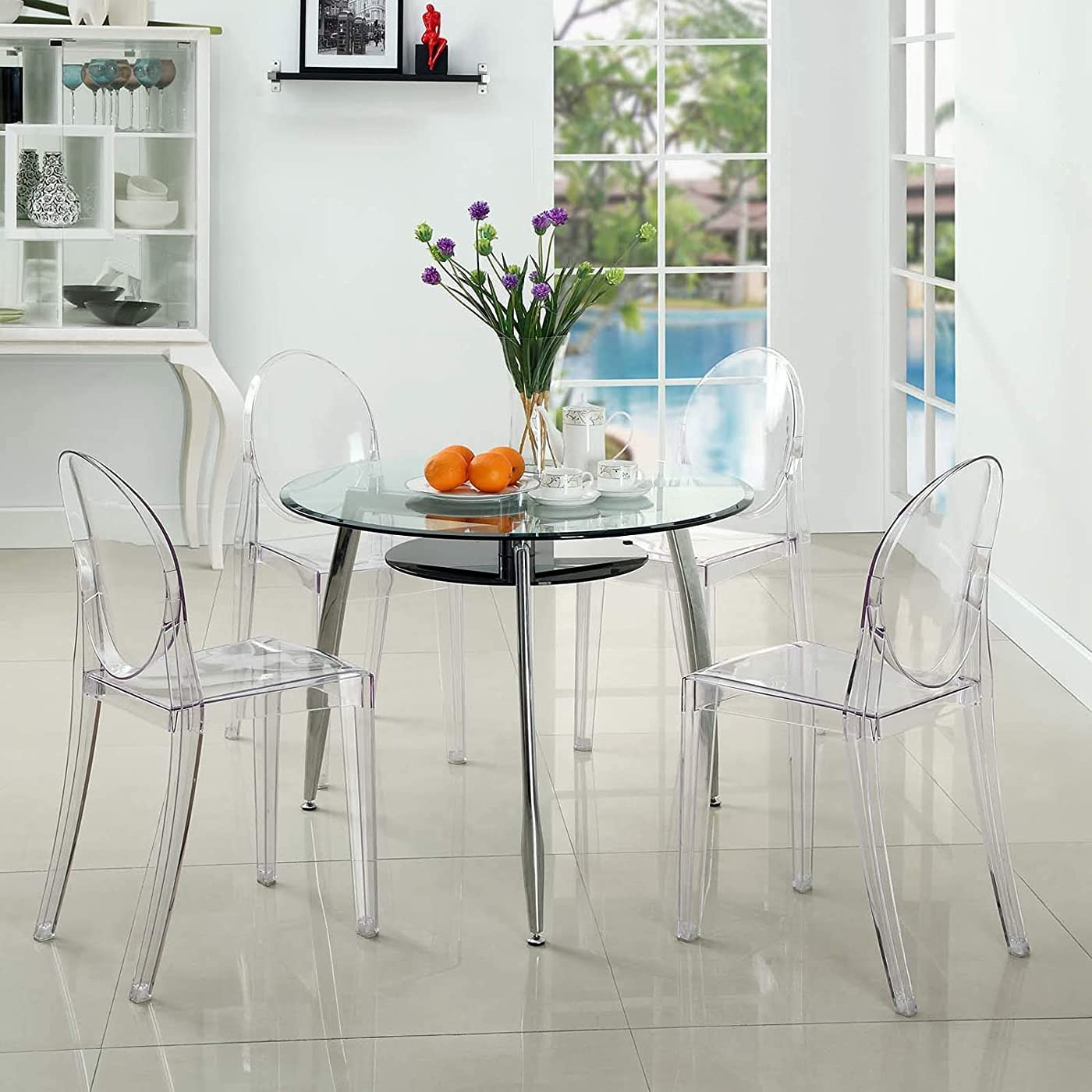 LANNY Casper Modern Acrylic Stacking Kitchen and Dining Room Chair in Clear - Fully Assembled (No Arm Chair)