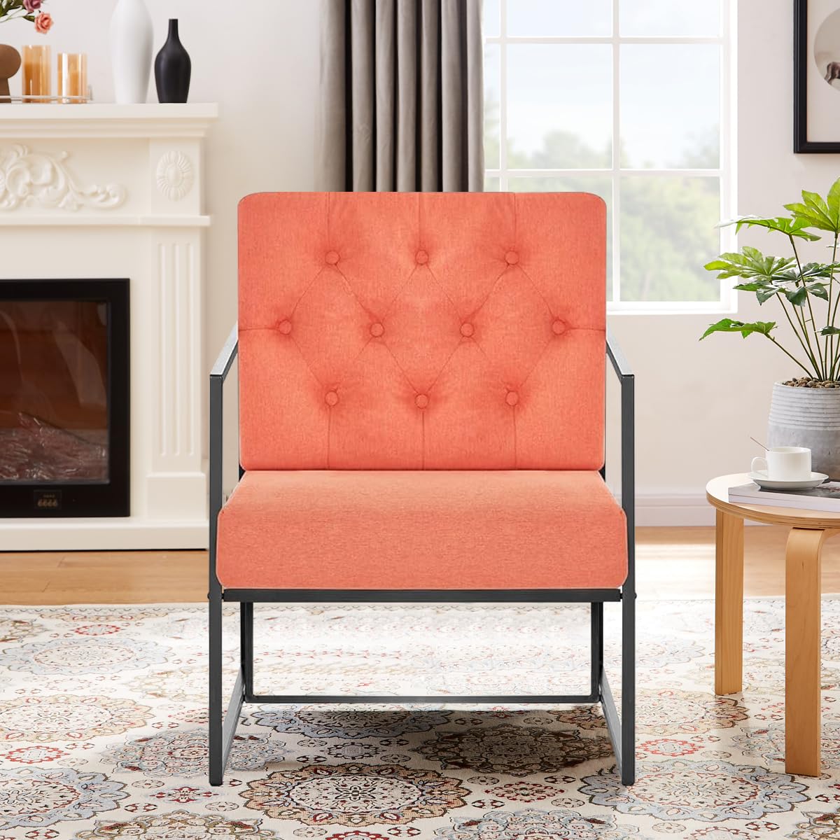 VANCIKI Accent Chair - Living Room Chairs Upholstered Soft Comfortable Oversized Armchair Classic Metal Frame for Bedroom Reading Room Office Relaxing (Mid-Century Modern, Orange)