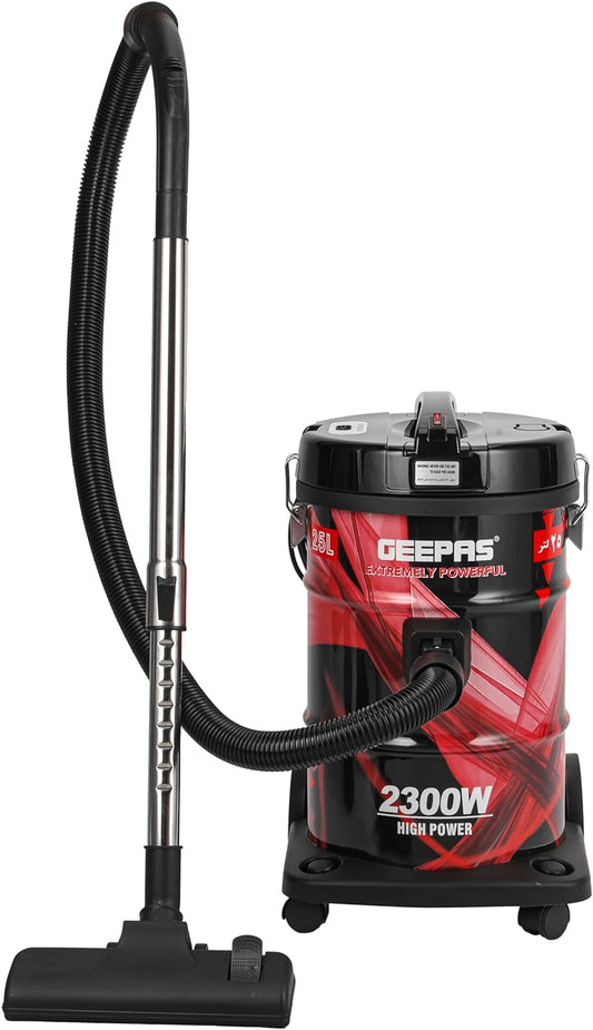 Geepas GVC2598 2300W 21L Drum Vacuum Cleaner - Portable ABS/Copper/Iron | Dust Full Indicator with Parking Position | Air Blower Function with Adjustable Suction Power | 2 Years Manufacturer Warranty