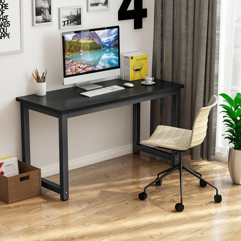 Tribesigns Computer Desk, Large Office Desk Computer Table Study Writing Desk for Home Office, Walnut + Black Leg, 63 X 23.6 inch