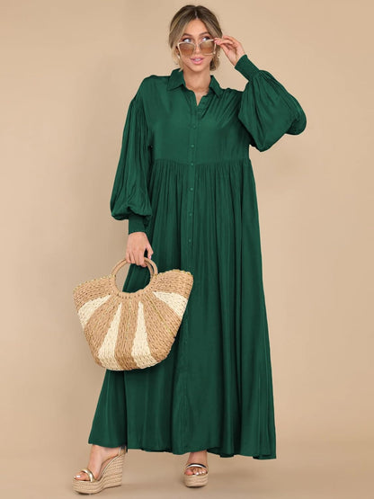 Women's Maxi Shirt Dress Button Down Long Sleeve Casual Flowy A-line Long Dress