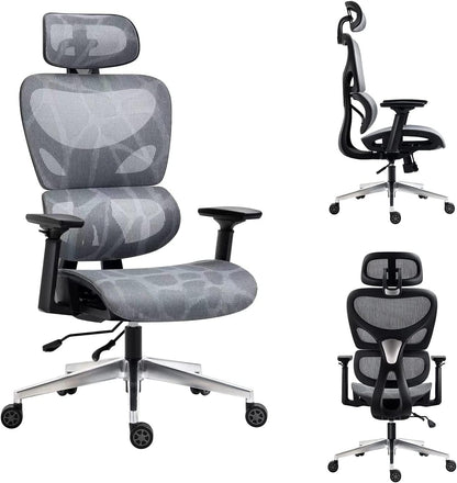 COOLBABY Ergonomic Office Chair, Computer Desk And Chair, Breathable Mesh High Back, Breathable Mesh Cushion，3D Armrest, Headrest And Dynamic Waist Support (Grey)