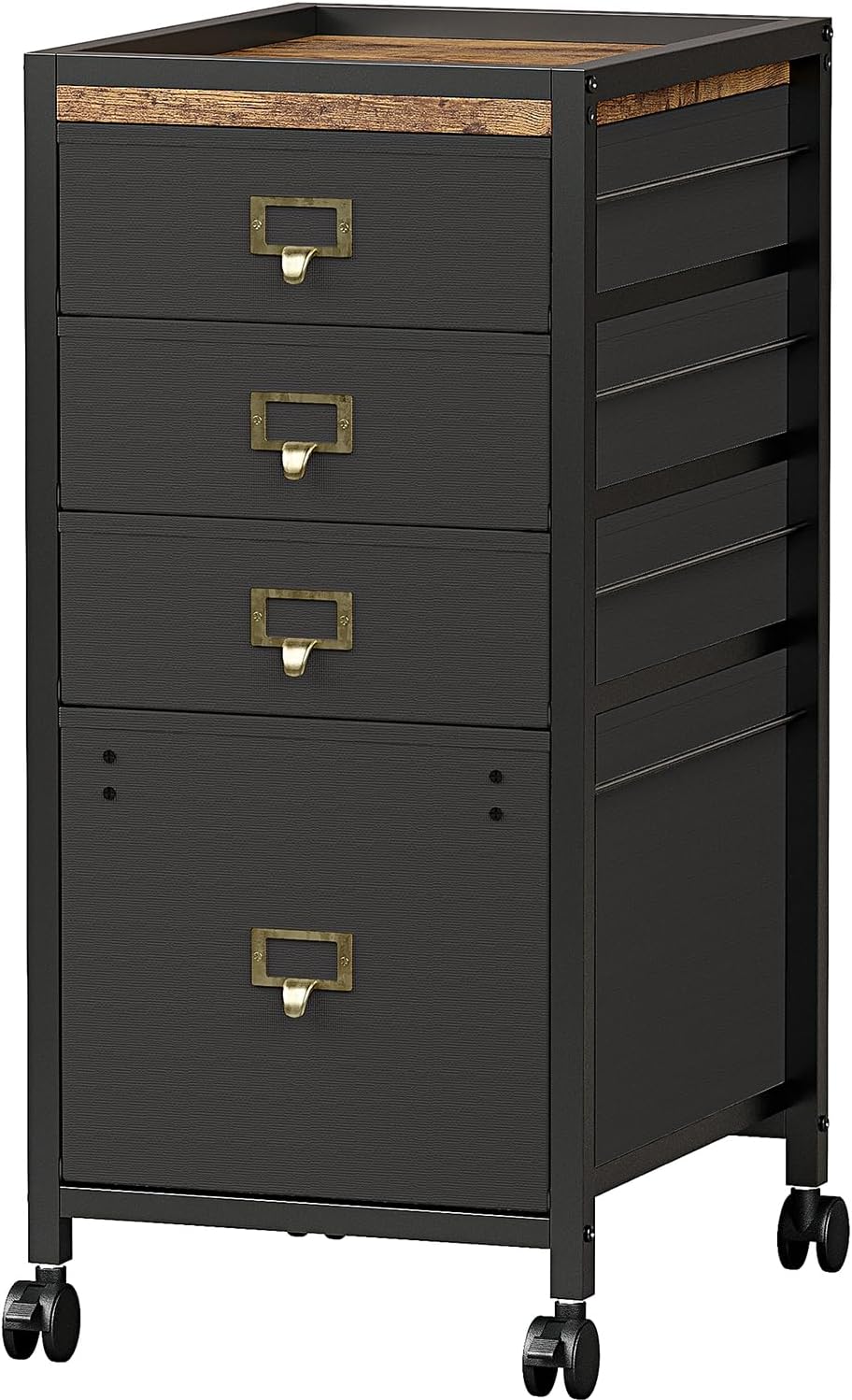 GAOMON File Cabinet, Filing Cabinet with 4 Drawer, Mobile File Cabinet Fits Letter Size or A4, Fabric Vertical File Cabinet on Wheels, Home Office Small Under Desk Storage Cabinet, Black