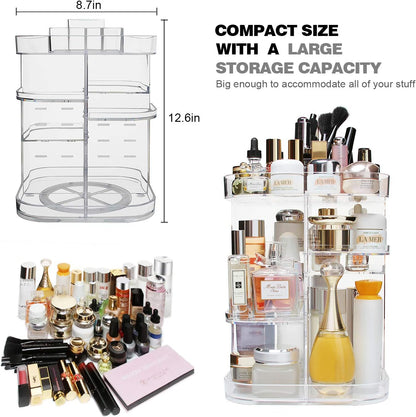 AMEITECH 360-Degree Makeup Organizer, DIY Adjustable Rotating Cosmetic Storage Carousel Spinning Holder Storage Rack with 5 Layers Large Capacity, Best for Countertop, Square