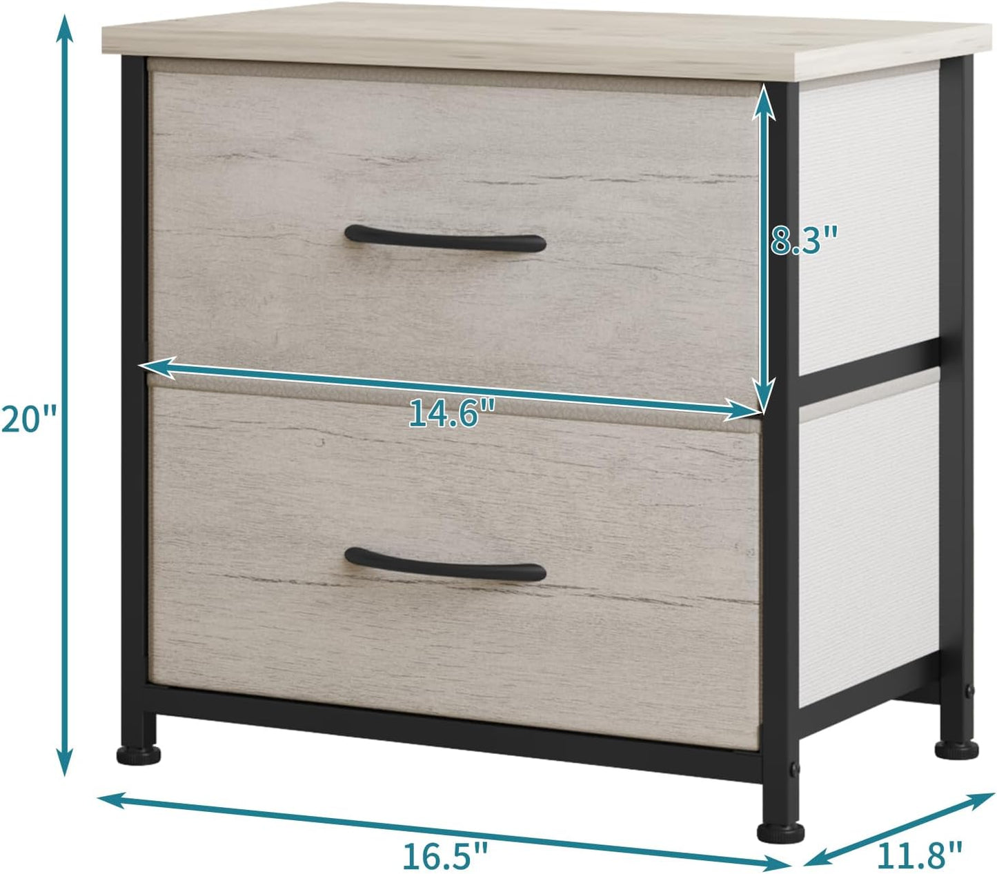 LUMTOK Greige Nightstand Set of 2 with Drawer, 2 Drawers Dresser for Bedroom, Small Night Stand and Dressers Sets with 2 Fabric Drawers, End Table with Drawer for Living Room, College Dorm (2PCS)