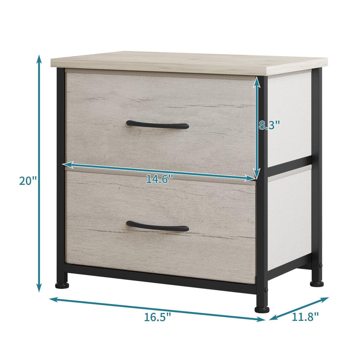 LUMTOK Greige Nightstand Set of 2 with Drawer, 2 Drawers Dresser for Bedroom, Small Night Stand and Dressers Sets with 2 Fabric Drawers, End Table with Drawer for Living Room, College Dorm (2PCS)