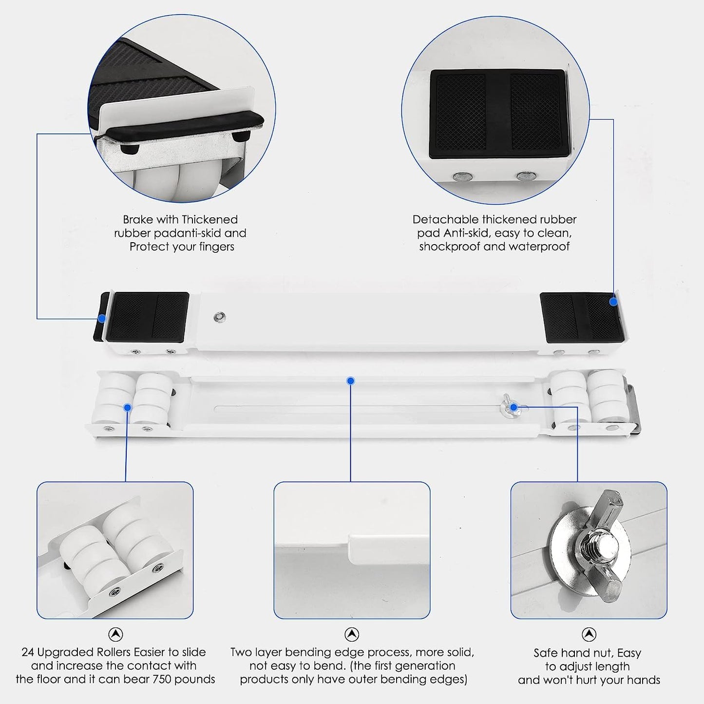 Heavy Duty Furniture Appliances Rollers, Extensible Washing Machine Base Mobile Wheels for Refrigerators, Dryers, Dishwashers and other Heavy Objects, Non-Slip, White