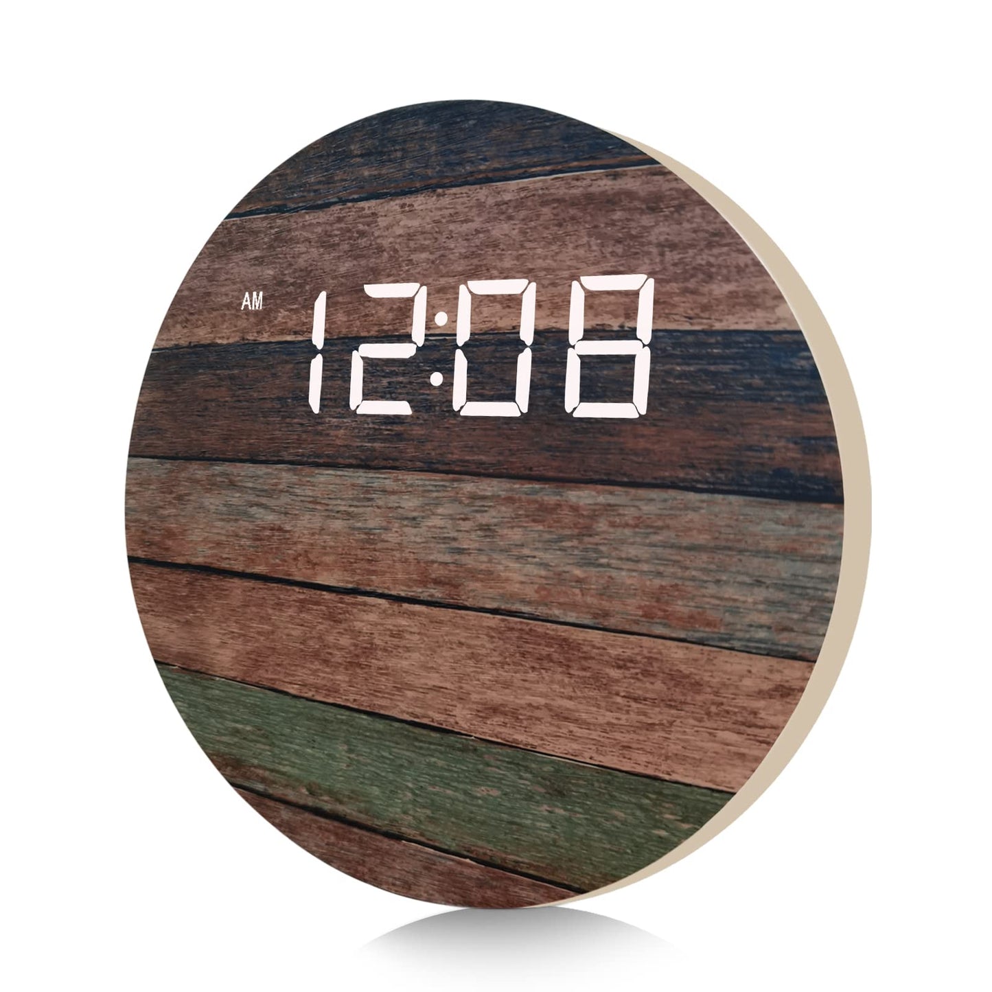 DMDMBSR Digital Wall Clock, USB Powered Vintage Plank Striped Rattan Design, 12/24Hr Wall Mounted Digital Clock, LED Wooden Silent Wall Clock for Kitchen Living Room Bedroom Classroom Office (10 in)