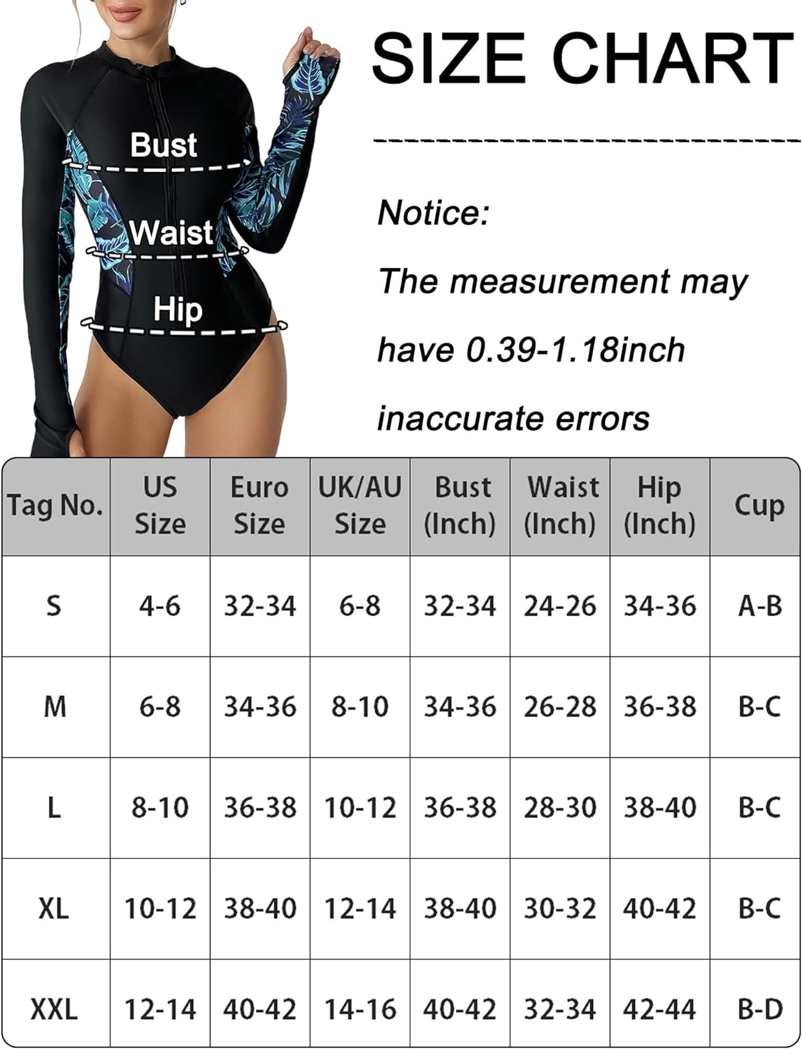 Maeau Women's Long Sleeve Rash Guard UV Protection Zipper Printed Surfing One Piece Swimsuit Bathing Suit