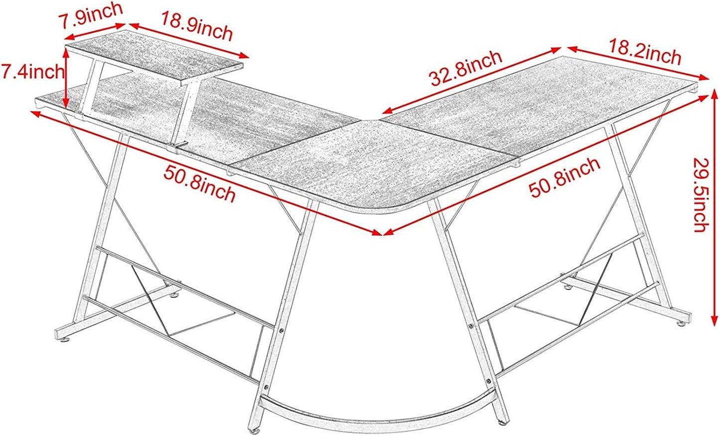 VARWANEO MiniDeer L-Shaped Desk 50.8in Computer Corner Desk, Home Gaming Desk, Office Writing Workstation w Large Monitor Stand, Space-Saving, Easy to Assemble ((50.8in+50.8in)(W)x18.2in(D)x29.5in(H))