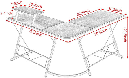 VARWANEO MiniDeer L-Shaped Desk 50.8in Computer Corner Desk, Home Gaming Desk, Office Writing Workstation w Large Monitor Stand, Space-Saving, Easy to Assemble ((50.8in+50.8in)(W)x18.2in(D)x29.5in(H))