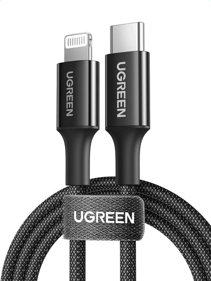 UGREEN iPhone Charger Cable 1M[MFi Certified]USB C to Lightning Cable Fast Charging Braided Cord 18W Fast PD Charge for iPhone 14/14 Pro/14 Plus/14 Pro Max, ipad Pro, iPhone 8-13 All Series - Black