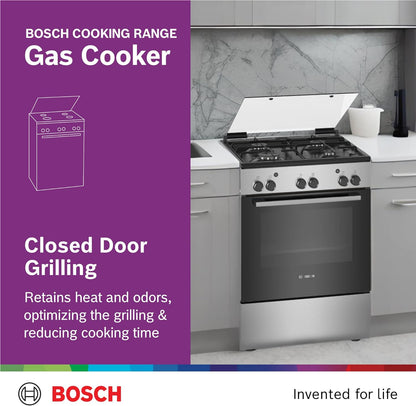 Bosch Free Standing Cooker, Gas Cooker 43.1 kg, Stainless Steel Gas Range Cooker, German Engineering Cooking Range HGA120B51M