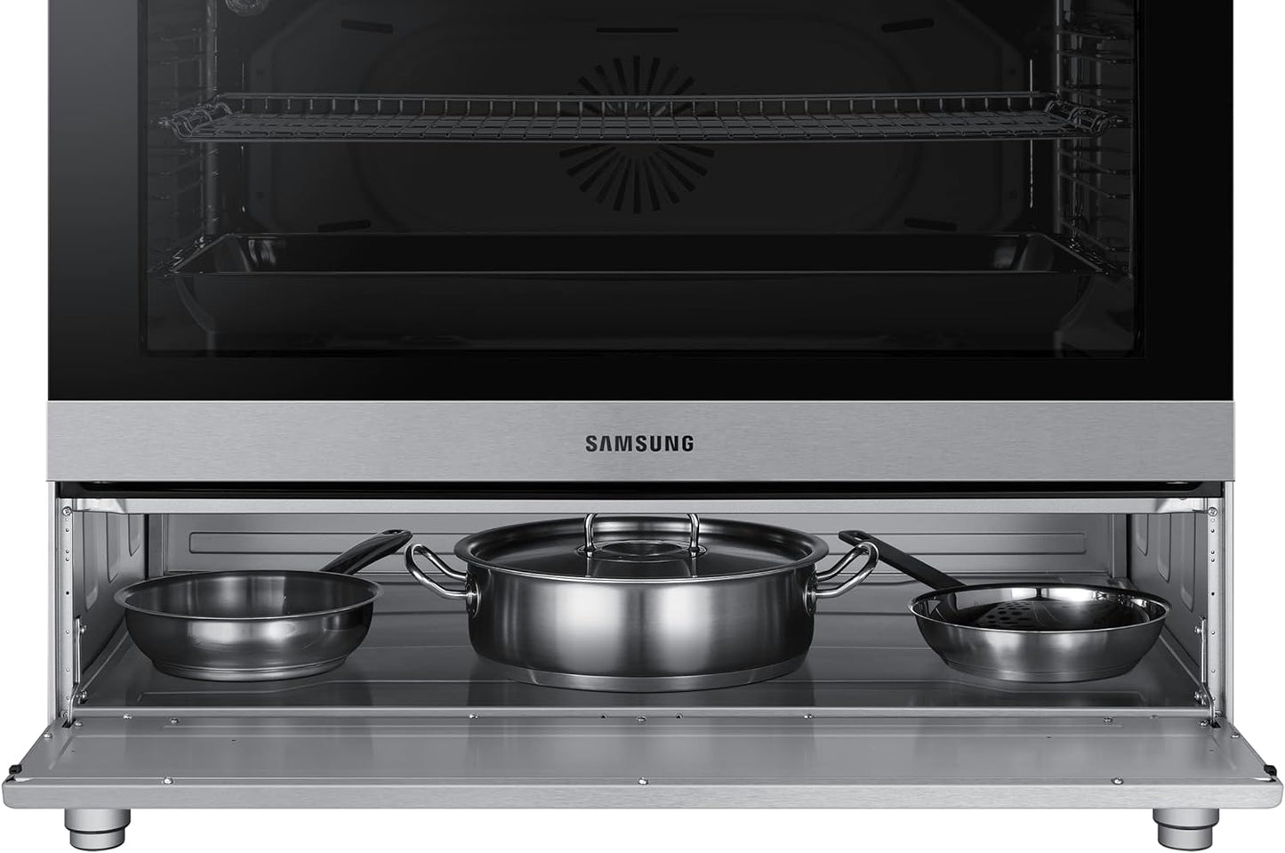 Samsung 90cm x 60cm Gas Cooker with Oven Thermostat, 89L, 4.5 kW Triple Power Burner, Auto Turnspit, 3 Touch Control Digital Reminder, Silver