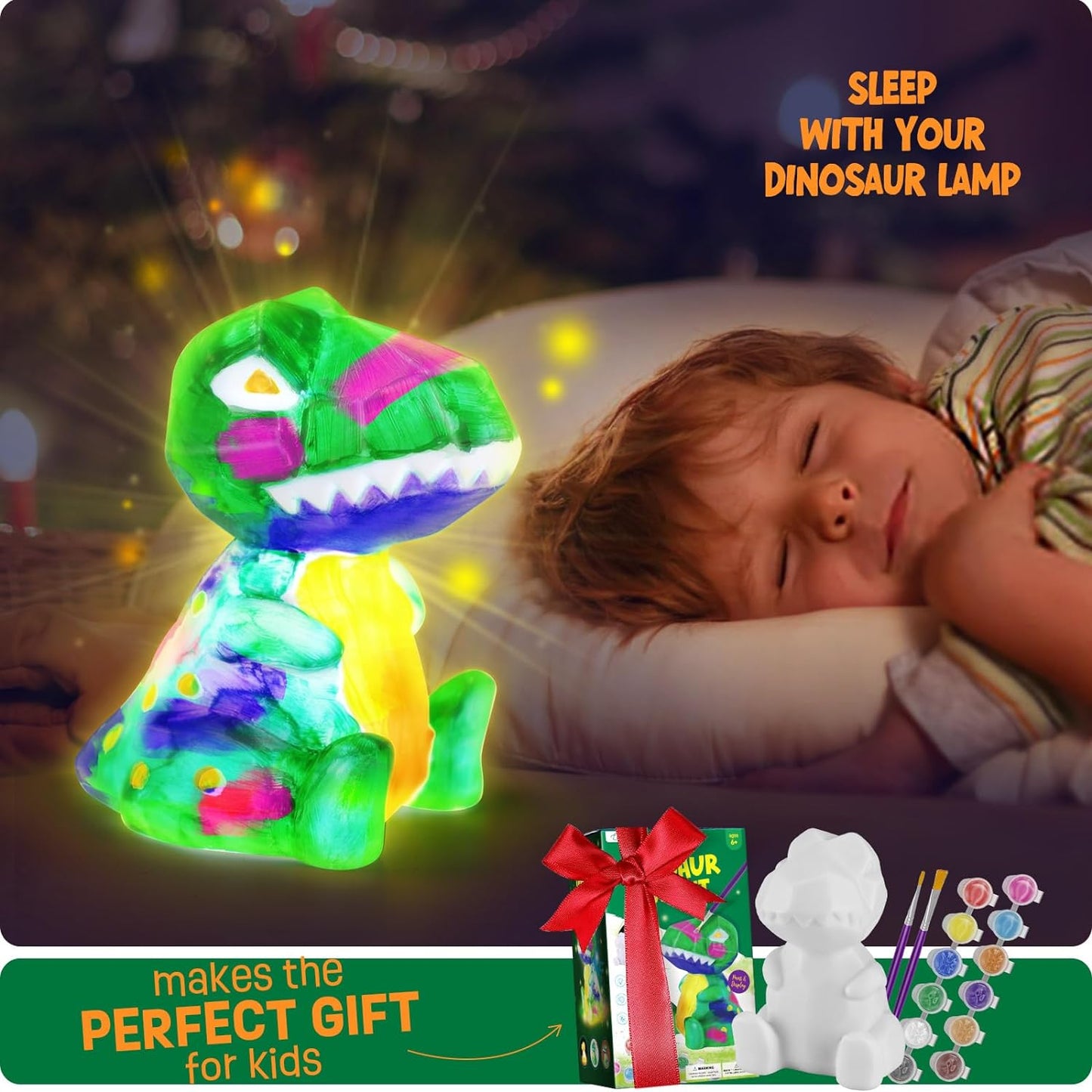 Paint Your Own Dinosaur Lamp Kit, Dinosaur Toys for Boys, Gift for Boy Kids, Arts and Crafts for Kids, Painting kit for Kids 6-12, Birthday Gift Set Boy Girl Ages 3 4 5 6 7 8 9 10 11 12+