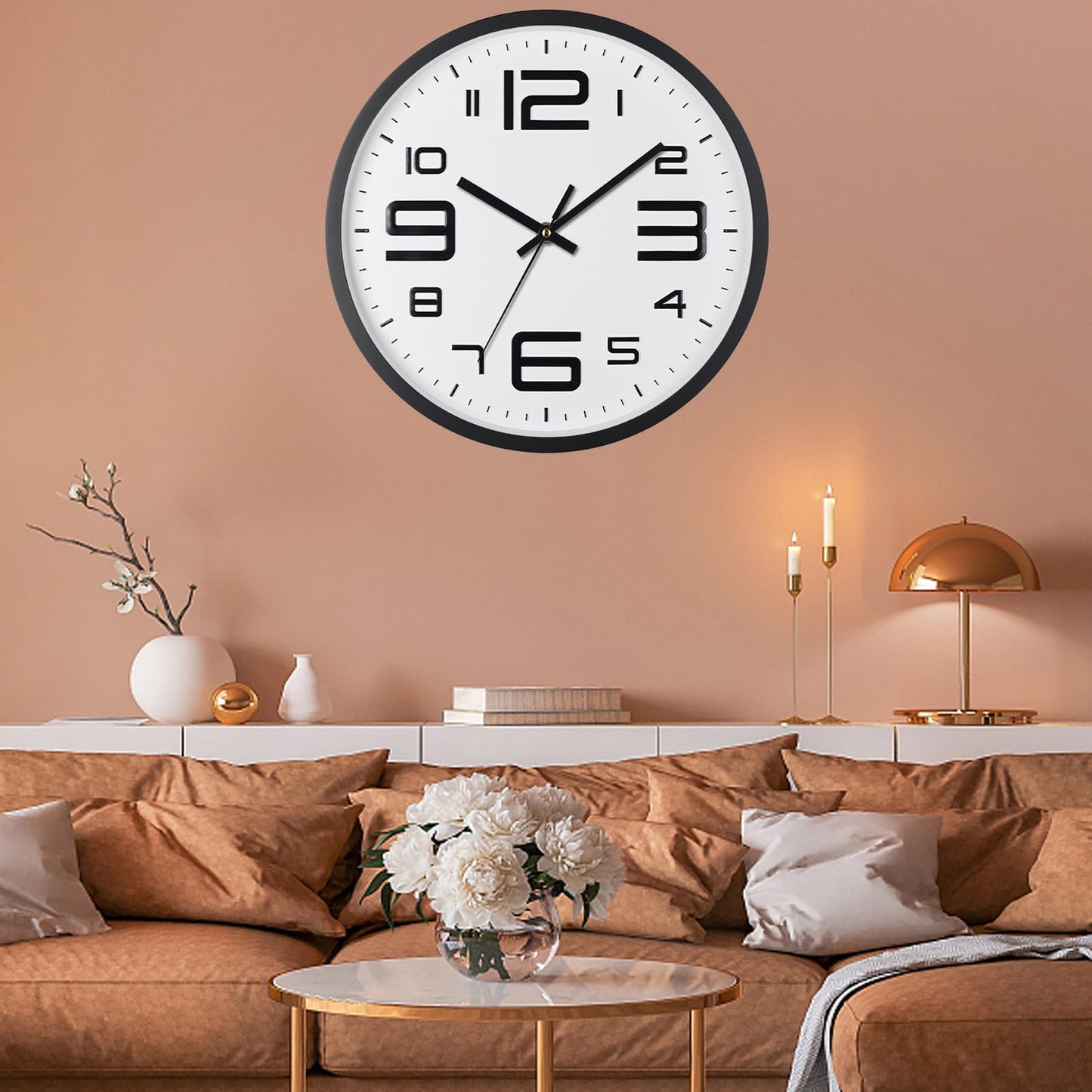 Qiccijoo Wall Clock 12-inch Silent Non-Ticking Round Wall Clocks Battery Operated Easy to Read for Home/Office/School/Kitchen/Bedroom/Living Room(Gold)