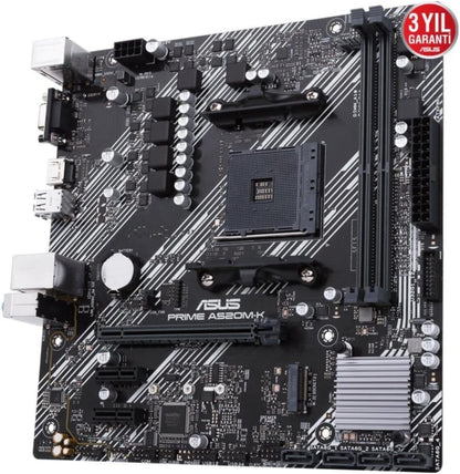 ASUS PRIME A320M-K (AMD A320) AM4 uATX motherboard with LED lighting, DDR4 3200MHz, 32Gb/s M.2, HDMI, SATA 6Gb/s, USB 3.0 - CaveHubs