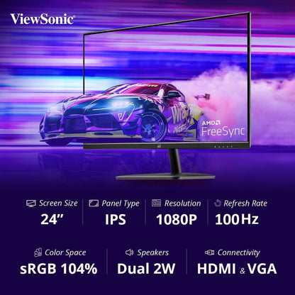 Viewsonic-VA2432-H-24-inch-Monitor-Frameless, IPS panel - Business, Entertainment & Gaming monitor - CaveHubs