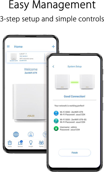 ASUS ZenWiFi XT9 AX7800 Tri-Band WiFi 6 Mesh WiFi System, 802.11ax, up to 5700 sq ft & 6+ rooms, AiMesh, Lifetime Free Internet Security, Parental Controls, Easy Setup, 2.5G WAN port