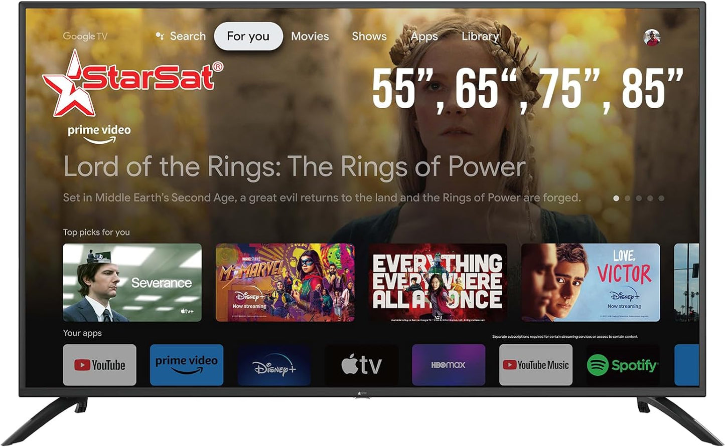 StarSat 55'' UHD Google TV: Dolby Audio, 55-Inch Brilliance, Google Assistant, Multiscreen, Pre-Installed Apps, HDR, Dual-Band Wi-Fi, Seamless Navigation