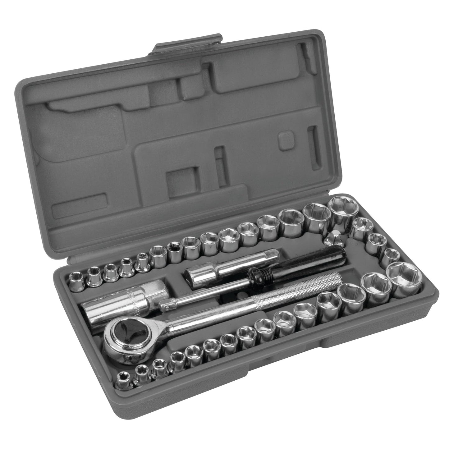 PERFORMANCE TOOL W1198 SAE/Metric 100-Piece Socket (1/4", 3/8" & 1/2" Drive) and Bit Set,Gray, 100pc & Set