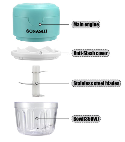 Sonashi SMC-15 Mini Chopper w/ 350ml Bowl, USB Charging, LED Indicator, Stainless Steel Blades | Home Appliances