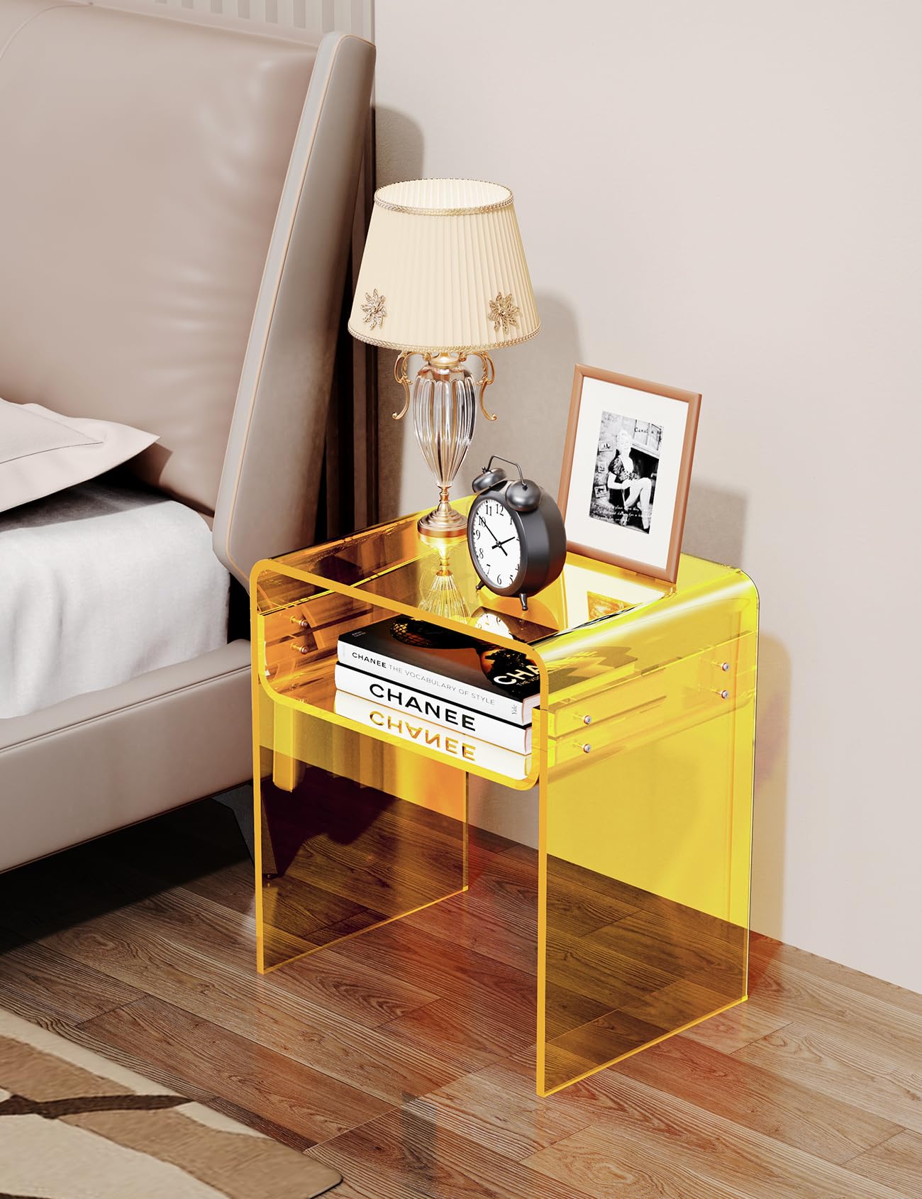 solaround Acrylic Side Table, Nightstand U-Shaped Bedside Table for Bedroom Living Room, 30 * 40 * 50cm, Clear