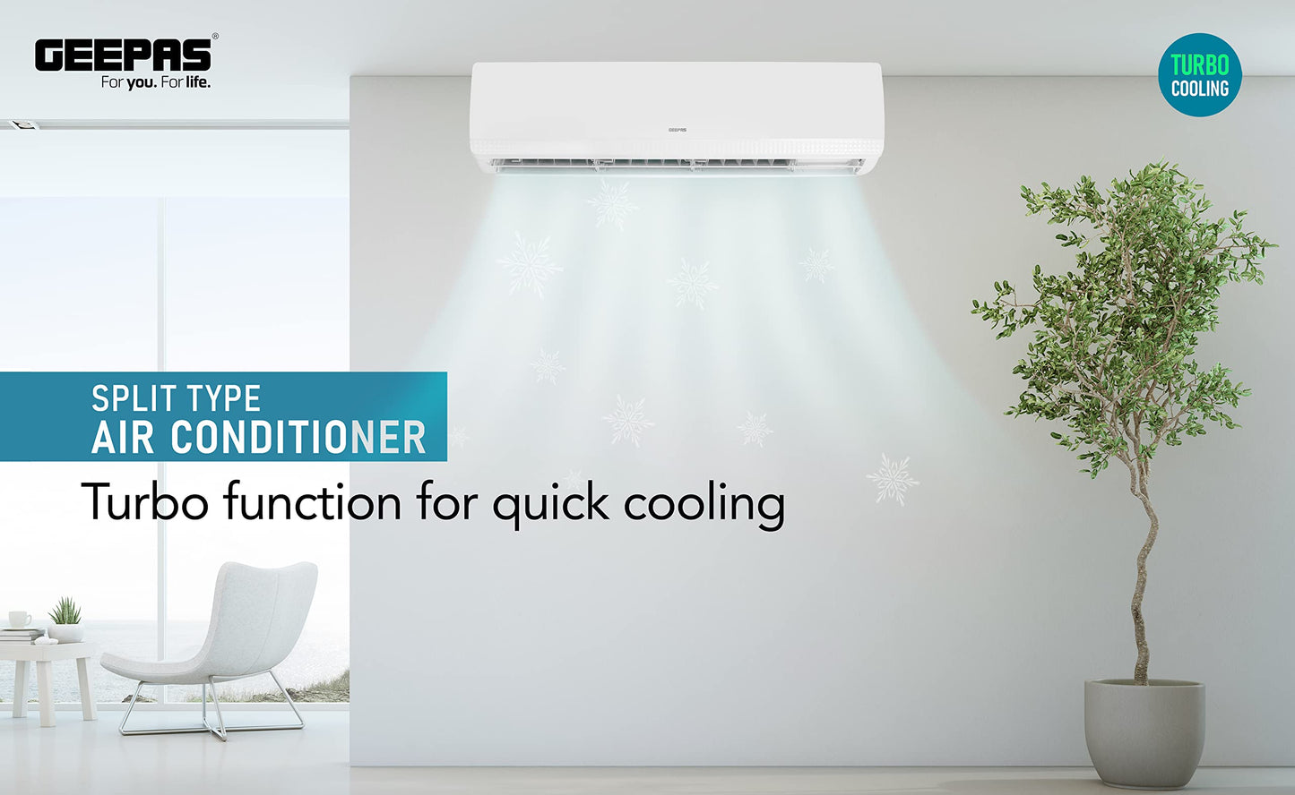 Geepas 2.0 Ton Air Conditioner - 24000BTU Washable Filter Auto Restart Low Noise & Energy Saving with Golden Fin Technology | 3 Speed, Cool/Fan/Dry Mode | 1 Year Warranty