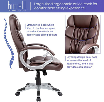 Homall Office Chair High Back Computer Desk Chair, PU Leather Adjustable Height Modern Executive Swivel Task Chair with Padded Armrests and Lumbar Support (Black)