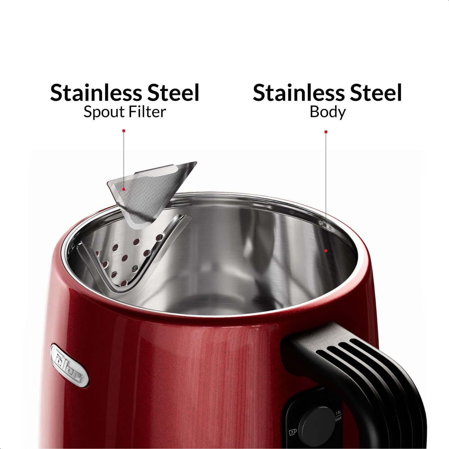 Feller Germany, Retro Style 1.7L 2-in-1 Stainless Steel Tea Maker+Kettle, 2200W, 85/95/100°C Adjustable Touch-Sensitive Temp Setting,LED Display, TS290,2Y Guarantee-UAE Version (Black)