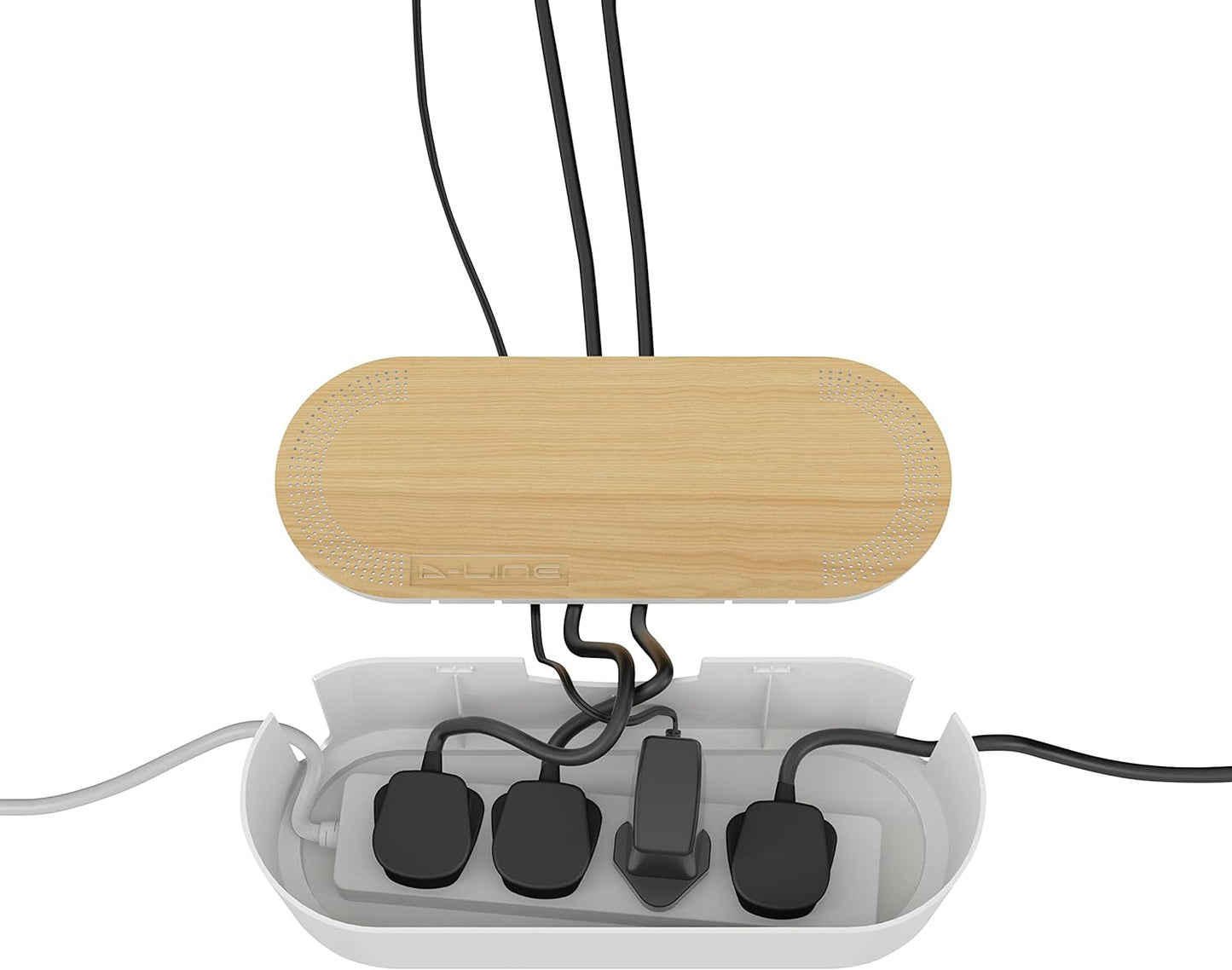 D-Line Cable Tidy Box, Hide and Conceal Extension Blocks and Electrical Cables, Fully Safety d Cable Management Solution, Made from Robust Electrically-Safe ABS Material - Small, Black