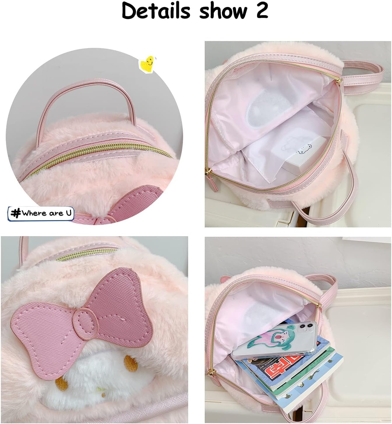 Cute Girl Plush Bag Backpacks for School, 3D Kawaii Animal Cartoon Schoolbag for Girl Bookbag School Supplies (White)