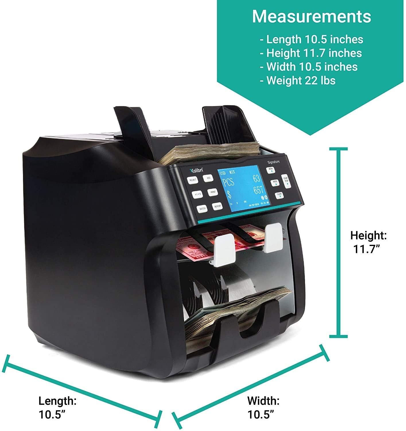 Kolibri Signature 2 Pocket Bank Grade Mix Value Counter and Sorter Machine for 5 Currency (AED-USD-SAR-OMR-EUR), Counterfeit Currency Detection DUAL CIS,UV,MG IR. Updated UAE (5-10-50-500-1000)