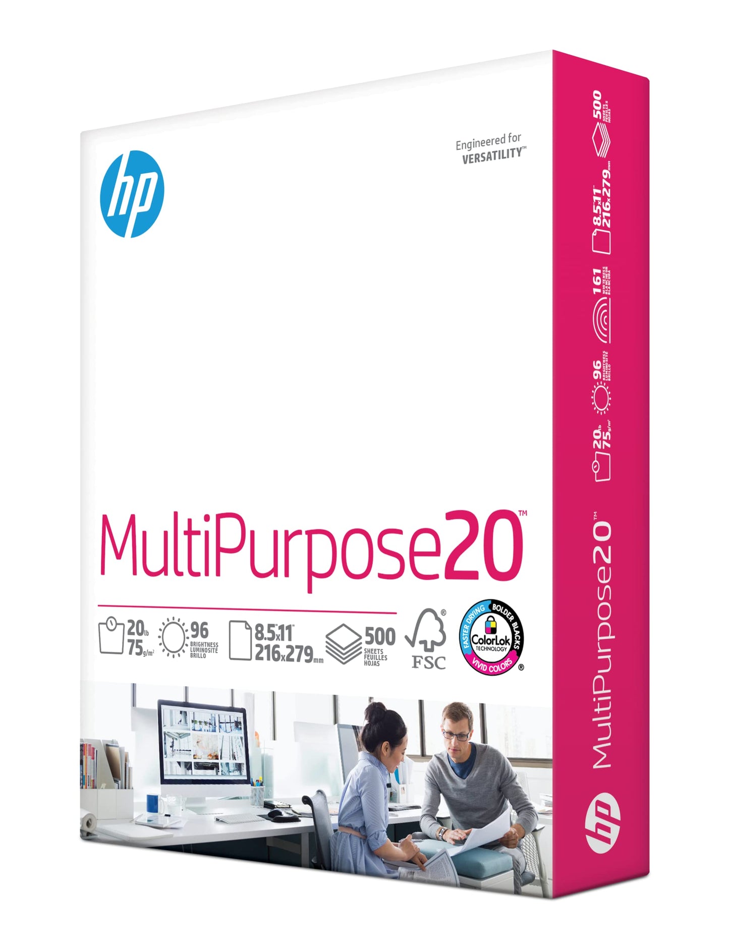 HP Printer Paper 8.5x11 MultiPurpose 20 lb 3 Ream Case 1500 Sheets 96 Bright Made in USA FSC Certified Copy Paper HP Compatible 112530C