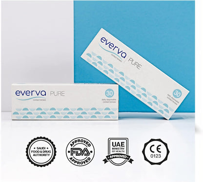 Everva Pure - Daily Disposable Pack Clear Contact Lenses - Prescreibed contact lens - one day contact lenses Pack of 30