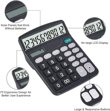 EooCoo Basic Standard Calculator 12 Digit Desktop Calculator with Large LCD Display for Office, School, Home & Business Use, Modern Design - Green