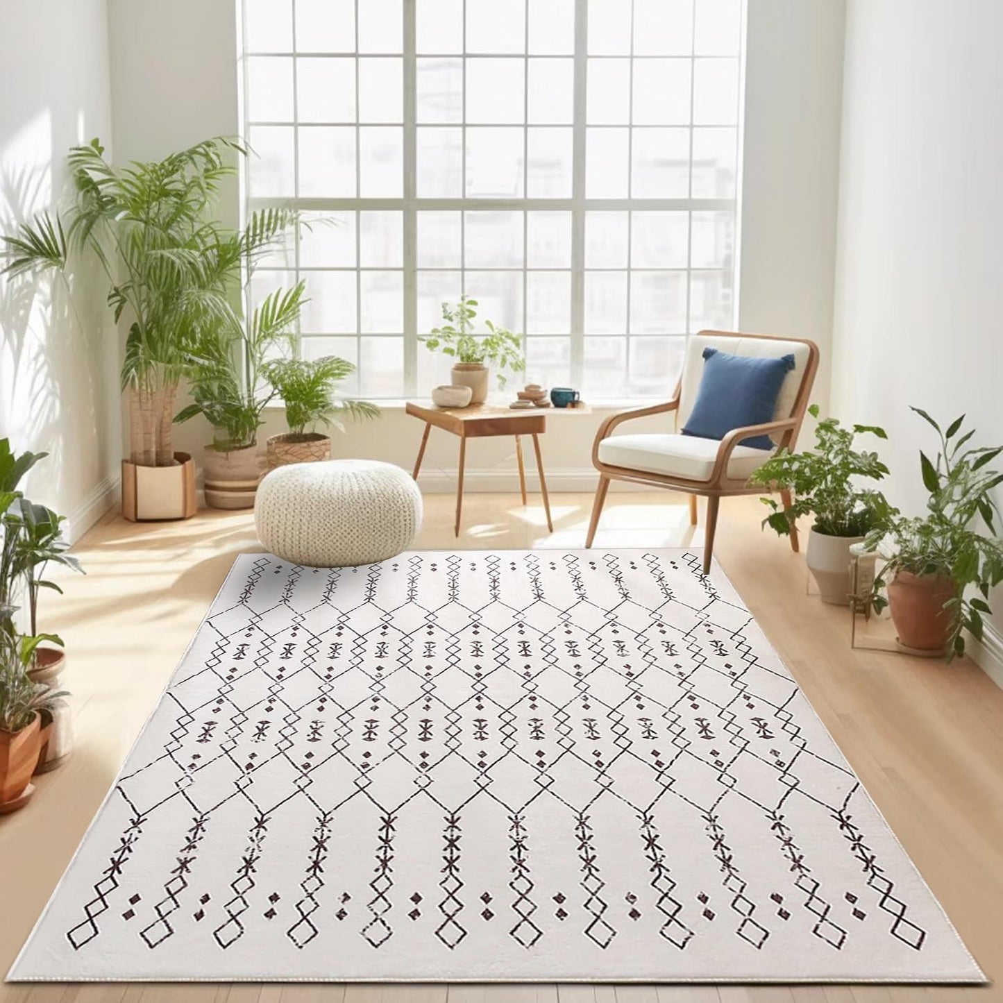 Leesentec Moroccan Area Rugs Living Room Rugs Modern Abstract Rug Geometric Carpet Non-slip Short Pile Rug Large Rugs for Living Room Soft Bedroom Area Rug (Beige/Ivory, 120 x 160 cm)(YR32,YR33)